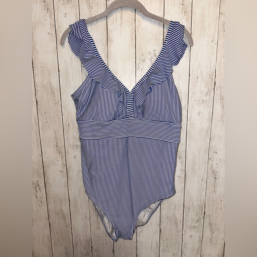 Time and Tru Blue and White Swimsuit